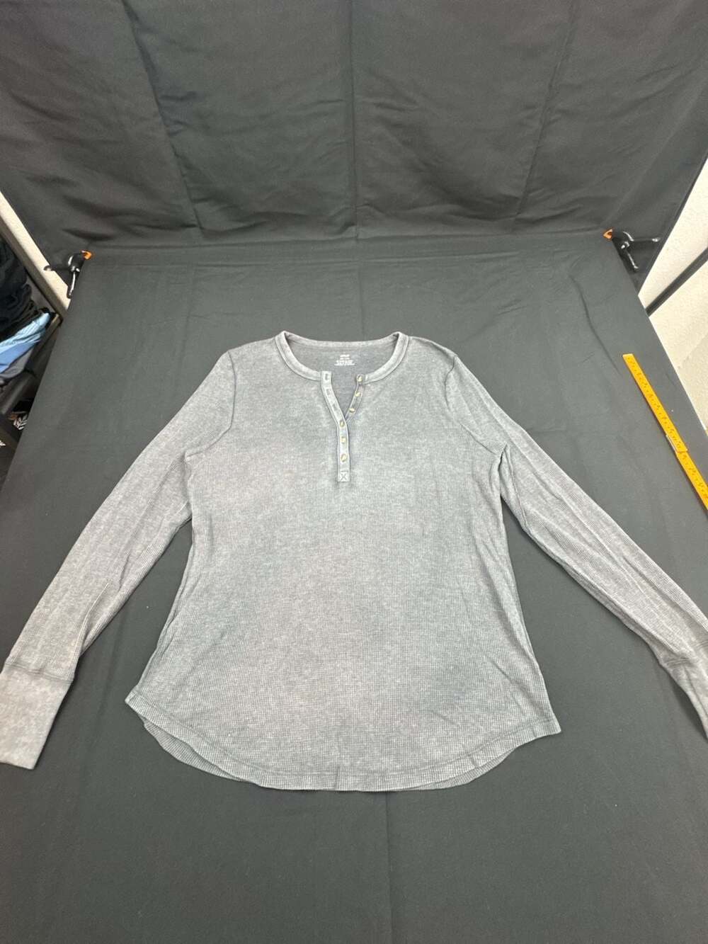 Aerie Waffle Henley Shirt Size XXL Grey Long Sleeve Thermal Top